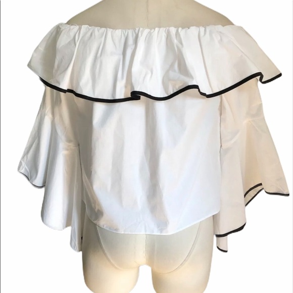 ZARA Ruffled Sleeve Off The Shoulder Top White - Picture 6 of 7